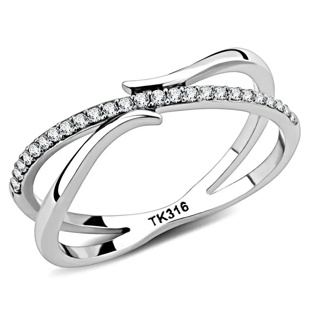 DA155 - High polished (no plating) Stainless Steel Ring with AAA Grade CZ in Clear - Alamode - Flyclothing LLC
