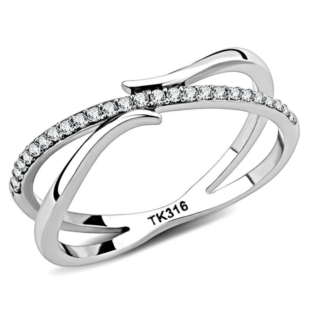 DA155 - High polished (no plating) Stainless Steel Ring with AAA Grade CZ in Clear - Alamode - Flyclothing LLC