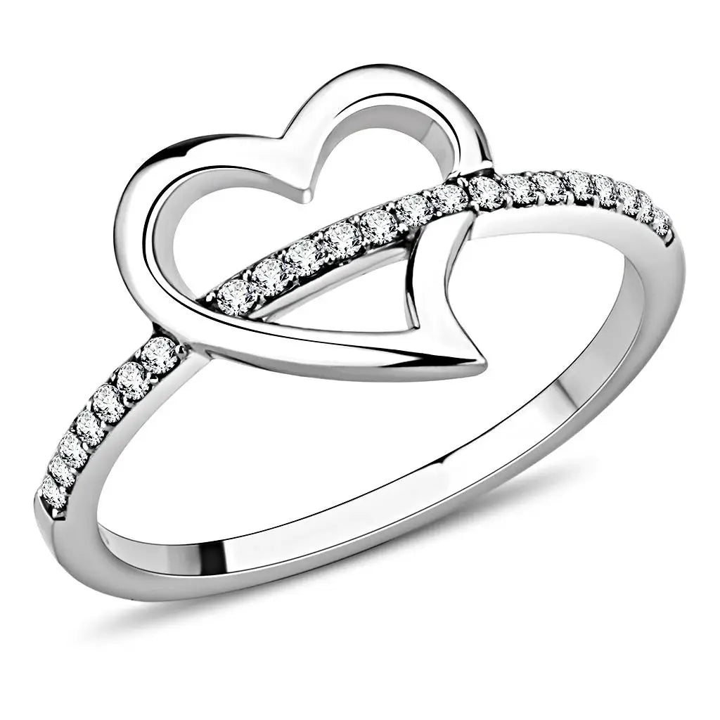 DA164 - High polished (no plating) Stainless Steel Ring with AAA Grade CZ in Clear - Alamode - Flyclothing LLC