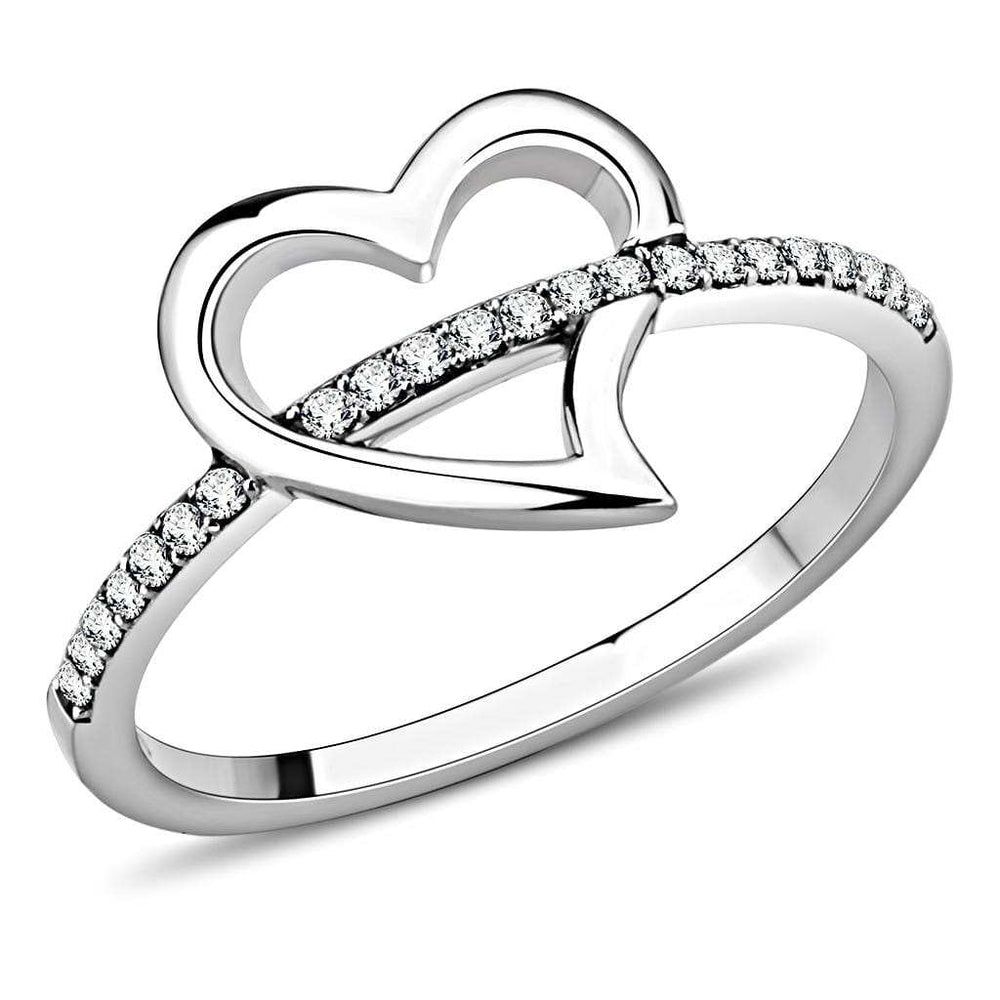 DA164 - High polished (no plating) Stainless Steel Ring with AAA Grade CZ in Clear - Alamode - Flyclothing LLC