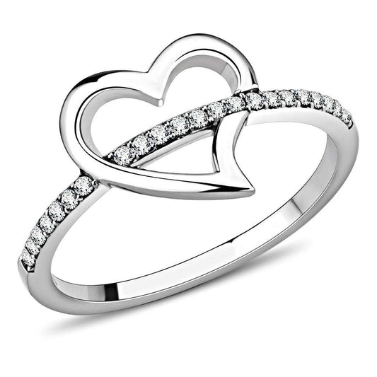 DA164 - High polished (no plating) Stainless Steel Ring with AAA Grade CZ in Clear - Alamode - Flyclothing LLC