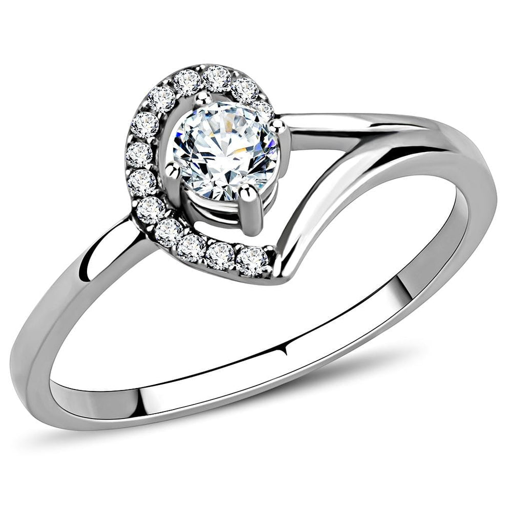 DA165 - High polished (no plating) Stainless Steel Ring with AAA Grade CZ  in Clear - Alamode