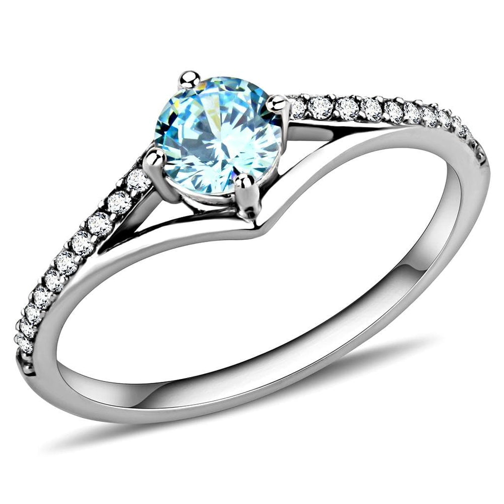 DA167 - High polished (no plating) Stainless Steel Ring with AAA Grade CZ  in Sea Blue - Alamode