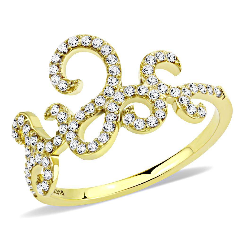 DA170 - IP Gold(Ion Plating) Stainless Steel Ring with AAA Grade CZ in Clear - Alamode - Flyclothing LLC