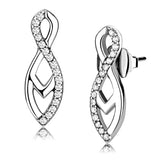 DA176 - High polished (no plating) Stainless Steel Earrings with AAA Grade CZ in Clear - Alamode - Flyclothing LLC
