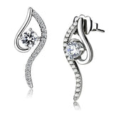 DA177 - High polished (no plating) Stainless Steel Earrings with AAA Grade CZ in Clear - Alamode - Flyclothing LLC