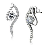DA177 - High polished (no plating) Stainless Steel Earrings with AAA Grade CZ in Clear - Alamode - Flyclothing LLC