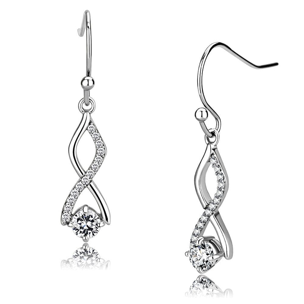 DA181 - High polished (no plating) Stainless Steel Earrings with AAA Grade CZ  in Clear - Alamode