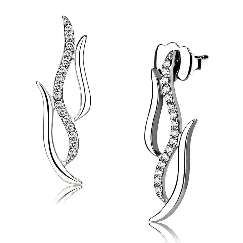 DA182 - High polished (no plating) Stainless Steel Earrings with AAA Grade CZ in Clear - Alamode - Flyclothing LLC