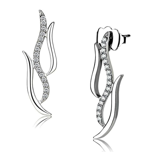 DA182 - High polished (no plating) Stainless Steel Earrings with AAA Grade CZ in Clear - Alamode - Flyclothing LLC