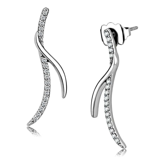 DA183 - High polished (no plating) Stainless Steel Earrings with AAA Grade CZ in Clear - Alamode - Flyclothing LLC