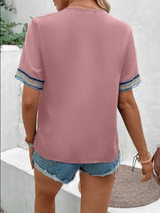 Full Size V-Neck Short Sleeve Blouse - Trendsi