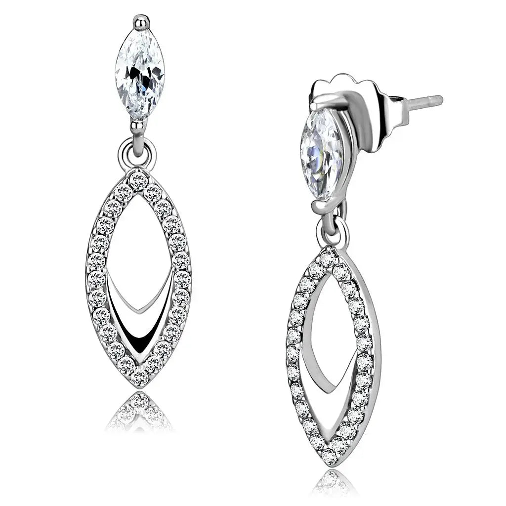 DA189 - High polished (no plating) Stainless Steel Earrings with AAA Grade CZ in Clear - Alamode - Flyclothing LLC