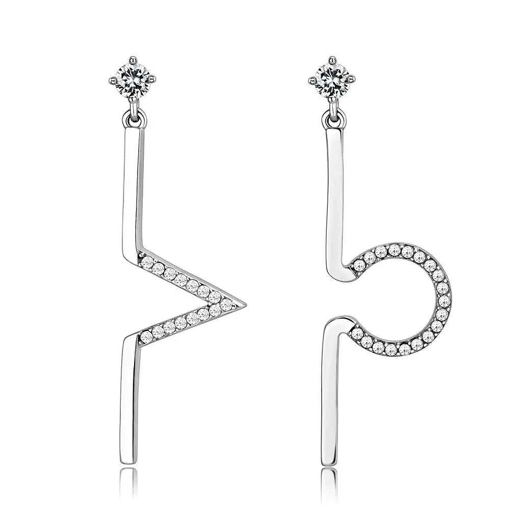 DA191 - High polished (no plating) Stainless Steel Earrings with AAA Grade CZ in Clear - Alamode - Flyclothing LLC
