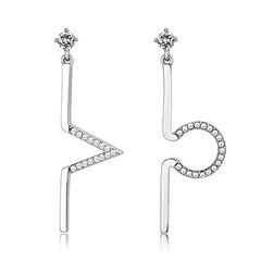 DA191 - High polished (no plating) Stainless Steel Earrings with AAA Grade CZ  in Clear