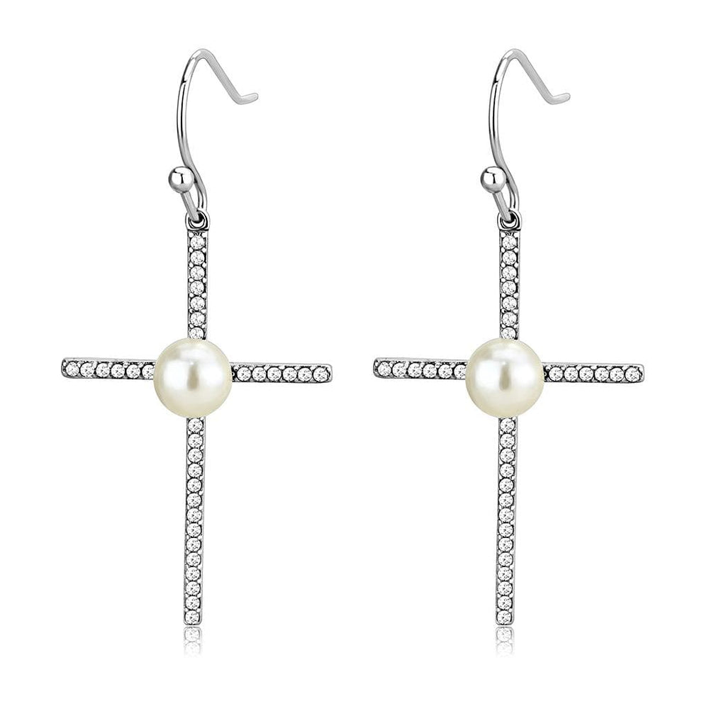DA192 - High polished (no plating) Stainless Steel Earrings with Synthetic Pearl in White - Alamode