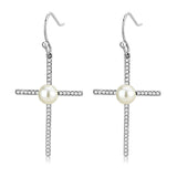 DA192 - High polished (no plating) Stainless Steel Earrings with Synthetic Pearl in White - Alamode