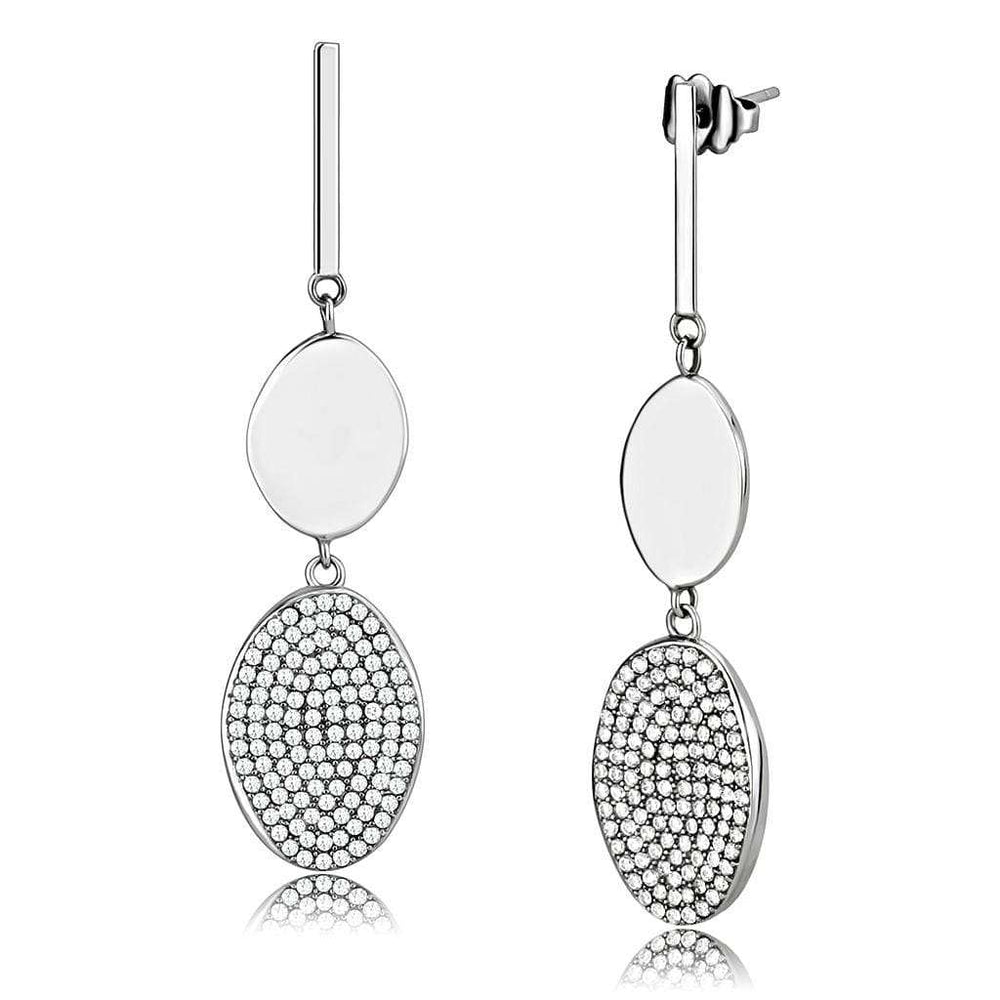 DA193 - High polished (no plating) Stainless Steel Earrings with AAA Grade CZ in Clear - Alamode - Flyclothing LLC