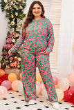 Plus Size Printed Round Neck Long Sleeve Top and Pants Set - Trendsi - Flyclothing LLC