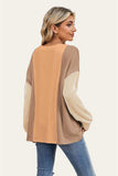 Double Take Texture Contrast Round Neck Long Sleeve T-Shirt - Trendsi - Flyclothing LLC
