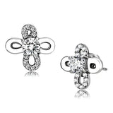 DA206 - High polished (no plating) Stainless Steel Earrings with AAA Grade CZ in Clear - Alamode - Flyclothing LLC