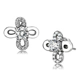 DA206 - High polished (no plating) Stainless Steel Earrings with AAA Grade CZ in Clear - Alamode - Flyclothing LLC