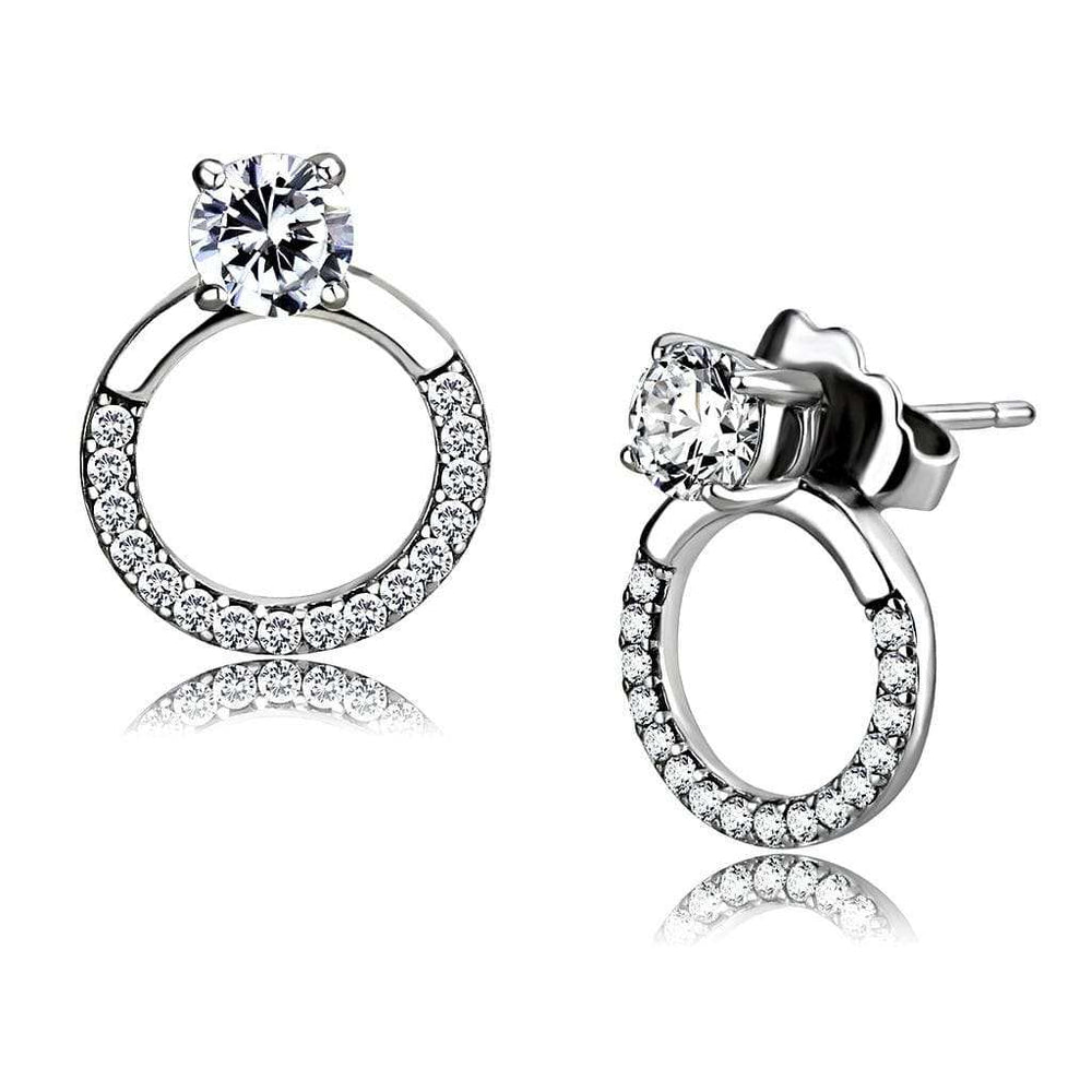 DA208 - High polished (no plating) Stainless Steel Earrings with AAA Grade CZ in Clear - Alamode - Flyclothing LLC