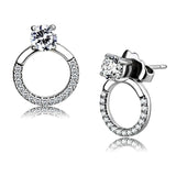 DA208 - High polished (no plating) Stainless Steel Earrings with AAA Grade CZ in Clear - Alamode - Flyclothing LLC