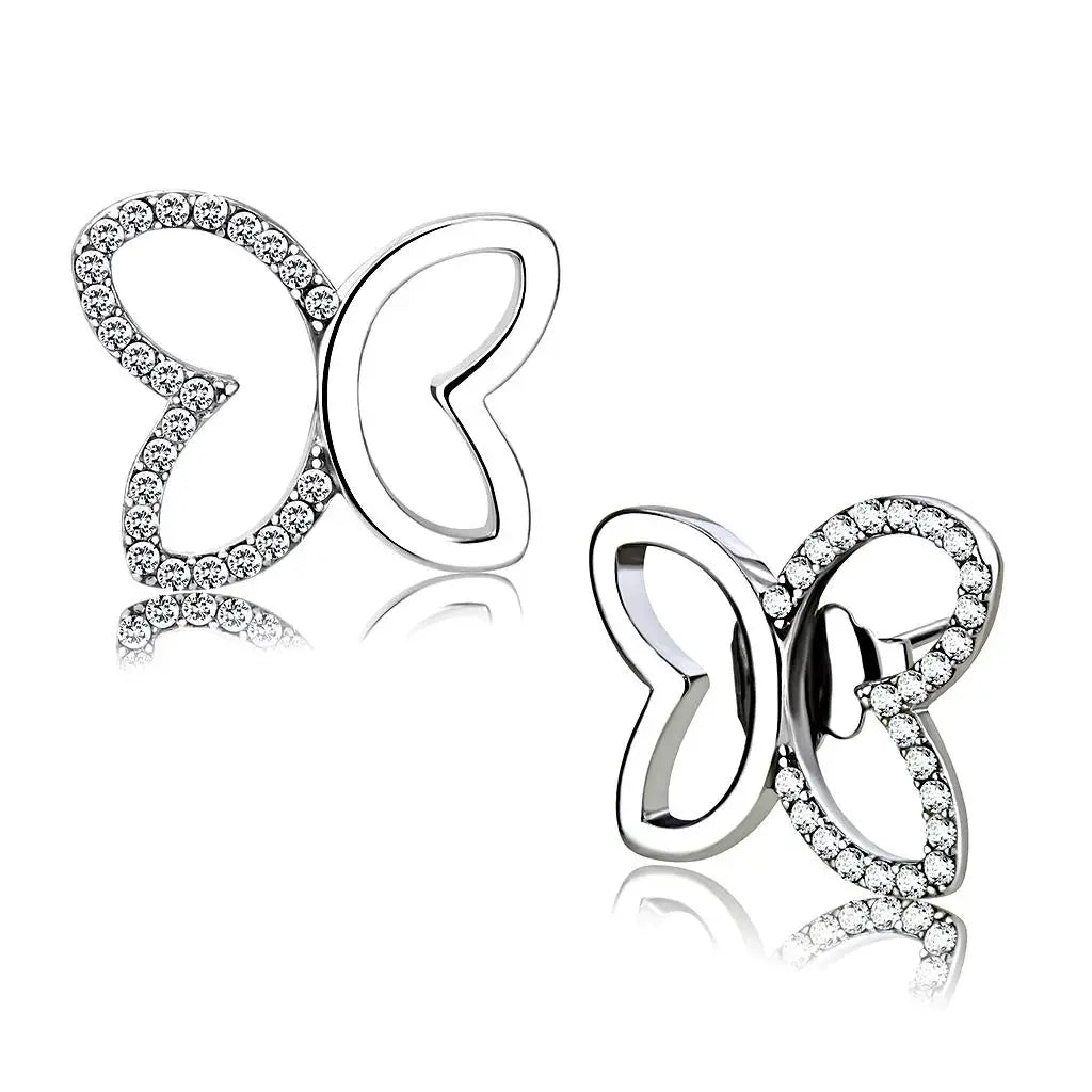 DA209 - High polished (no plating) Stainless Steel Earrings with AAA Grade CZ in Clear - Alamode - Flyclothing LLC