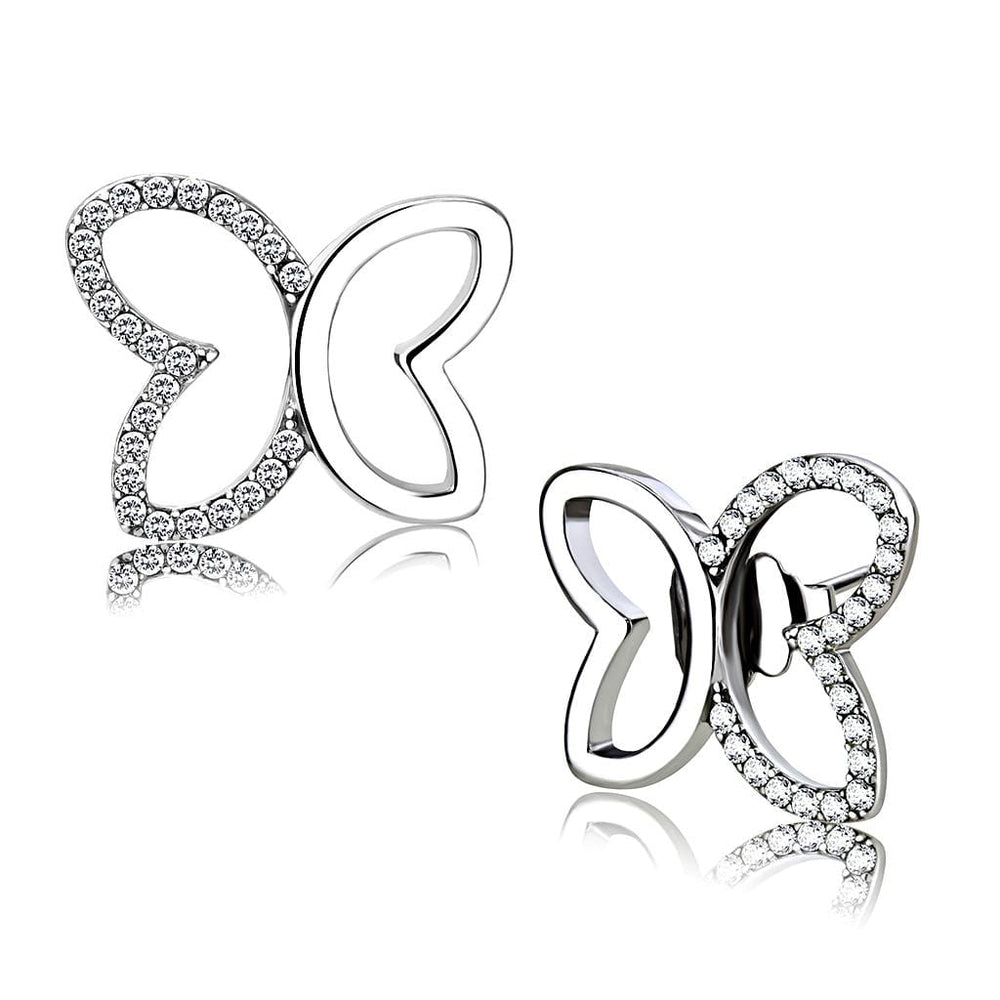 DA209 - High polished (no plating) Stainless Steel Earrings with AAA Grade CZ  in Clear - Alamode