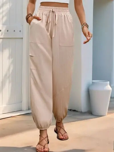 Perfee Elastic Waist Joggers with Pockets - Trendsi - Flyclothing LLC