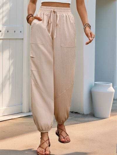 Perfee Elastic Waist Joggers with Pockets - Trendsi - Flyclothing LLC
