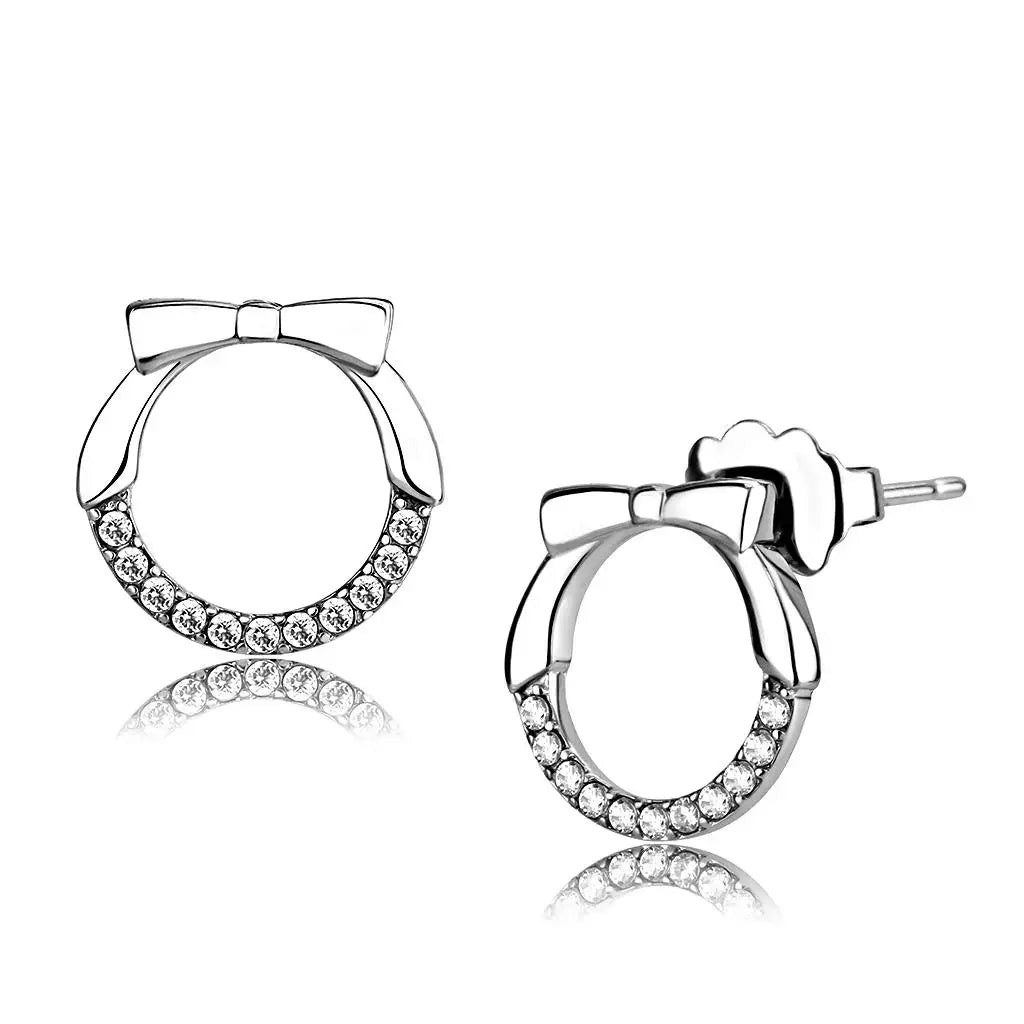 DA210 - High polished (no plating) Stainless Steel Earrings with AAA Grade CZ in Clear - Alamode - Flyclothing LLC