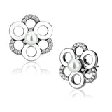 DA214 - High polished (no plating) Stainless Steel Earrings with Synthetic Pearl in White - Alamode - Flyclothing LLC