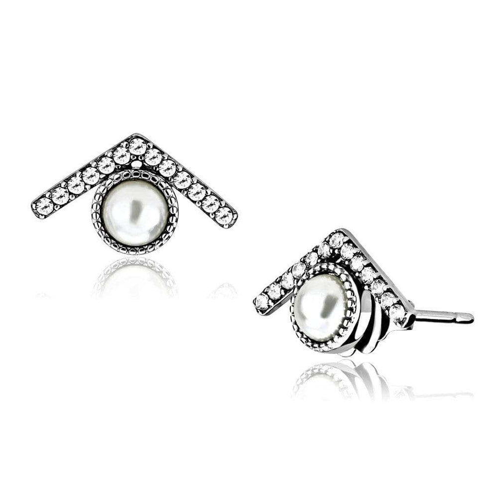 DA216 - High polished (no plating) Stainless Steel Earrings with Synthetic Pearl in White - Alamode - Flyclothing LLC