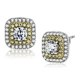 DA220 - Two-Tone IP Gold (Ion Plating) Stainless Steel Earrings with AAA Grade CZ in Clear - Alamode - Flyclothing LLC