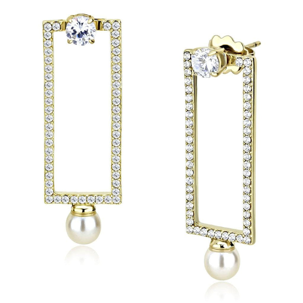 DA222 - IP Gold(Ion Plating) Stainless Steel Earrings with Synthetic Pearl in White - Alamode