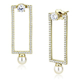 DA222 - IP Gold(Ion Plating) Stainless Steel Earrings with Synthetic Pearl in White - Alamode
