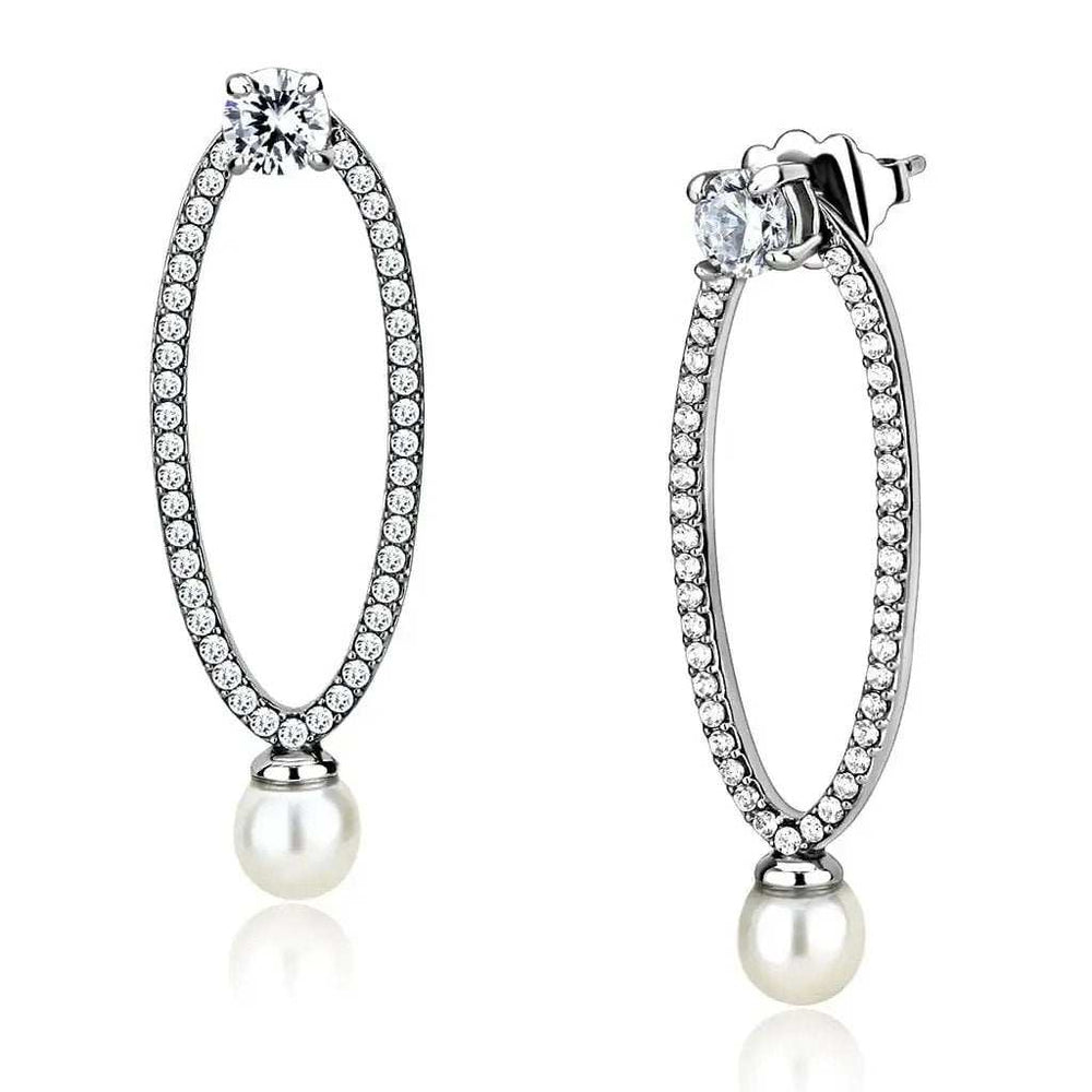 DA223 - High polished (no plating) Stainless Steel Earrings with Synthetic Pearl in White - Alamode - Flyclothing LLC