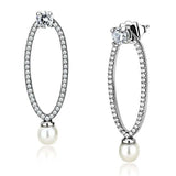 DA223 - High polished (no plating) Stainless Steel Earrings with Synthetic Pearl in White - Alamode - Flyclothing LLC