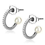 DA224 - High polished (no plating) Stainless Steel Earrings with Synthetic Pearl in White - Alamode - Flyclothing LLC