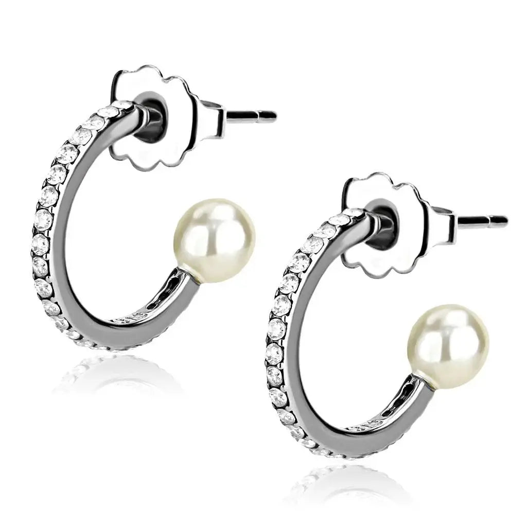 DA224 - High polished (no plating) Stainless Steel Earrings with Synthetic Pearl in White - Alamode - Flyclothing LLC
