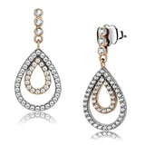 DA227 - Two-Tone IP Rose Gold Stainless Steel Earrings with AAA Grade CZ  in Clear - Alamode