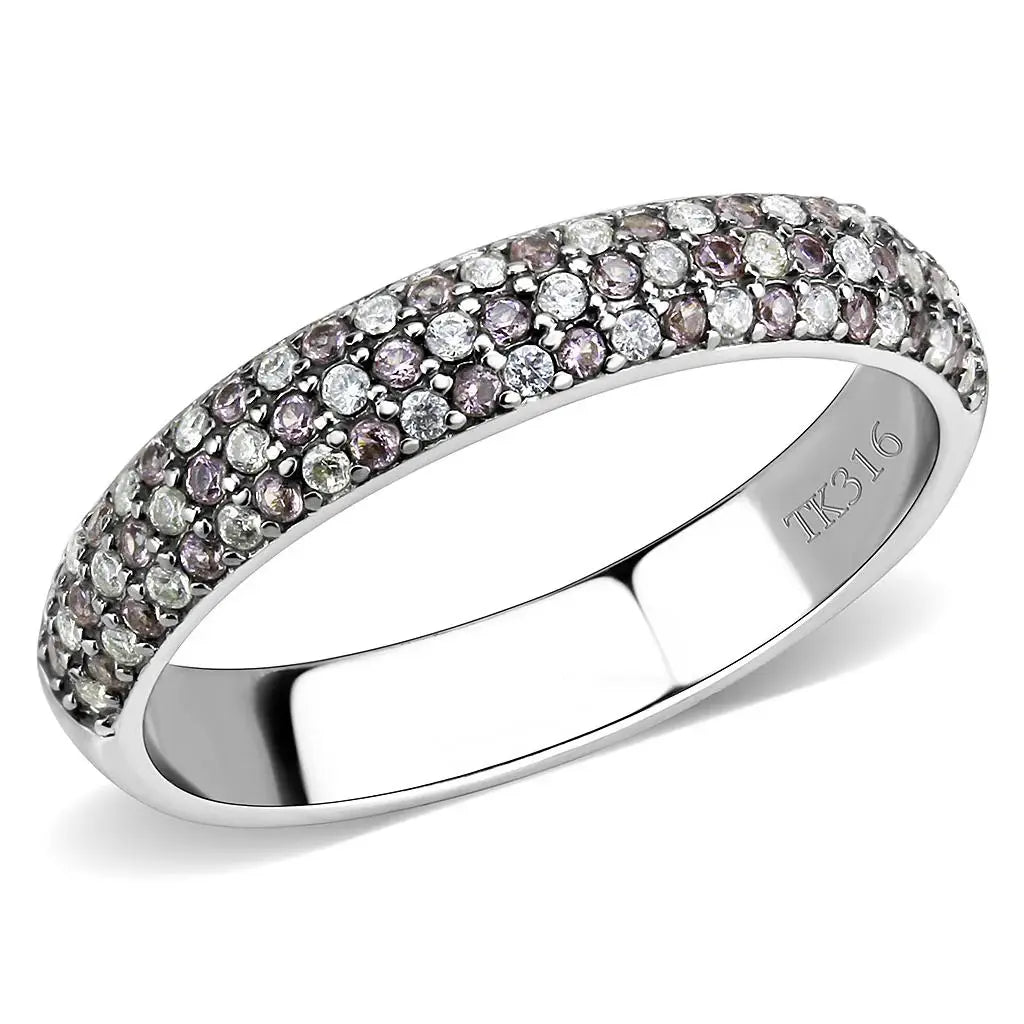 DA231 - High polished (no plating) Stainless Steel Ring with AAA Grade CZ in Multi Color - Alamode - Flyclothing LLC