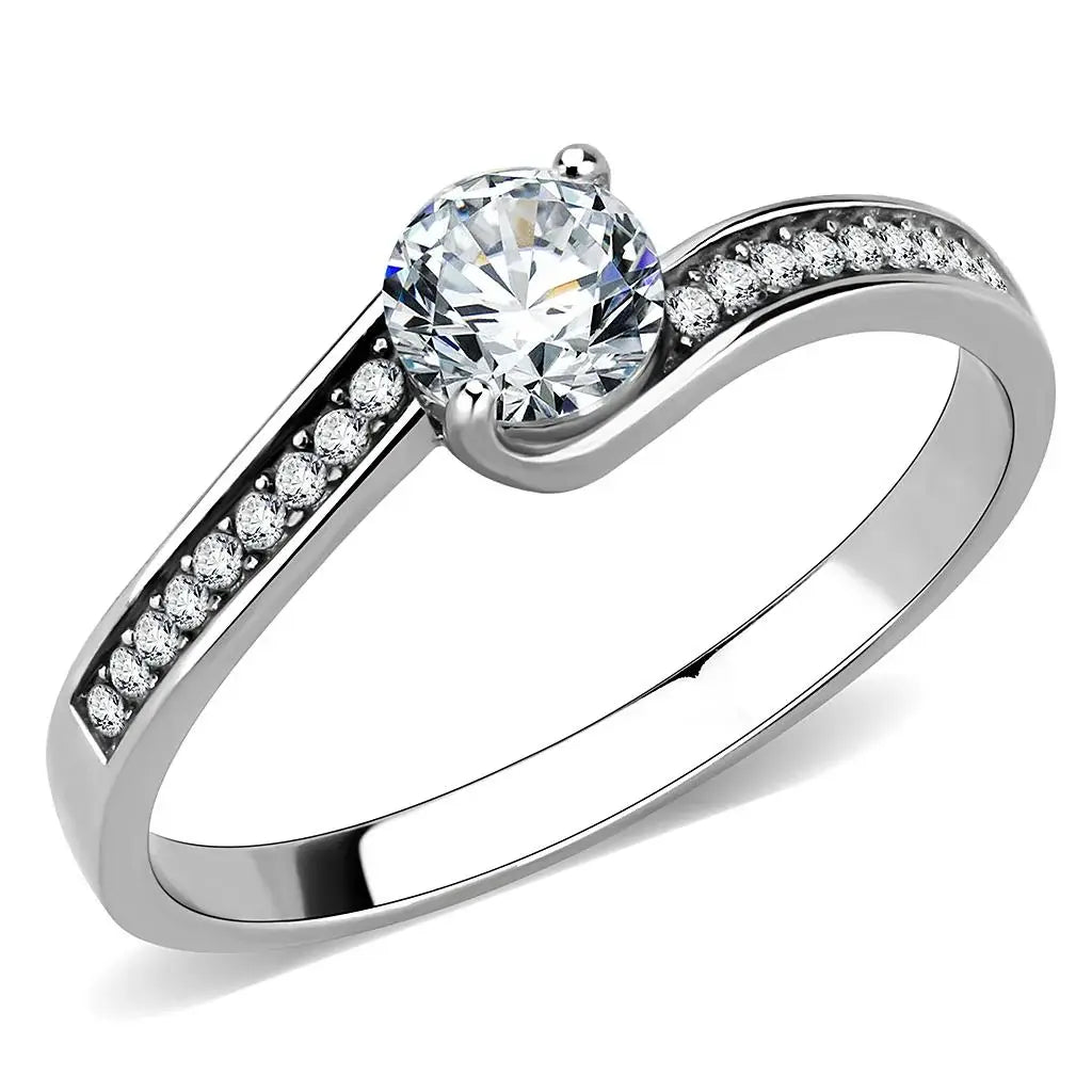 DA233 - High polished (no plating) Stainless Steel Ring with AAA Grade CZ in Clear - Alamode - Flyclothing LLC