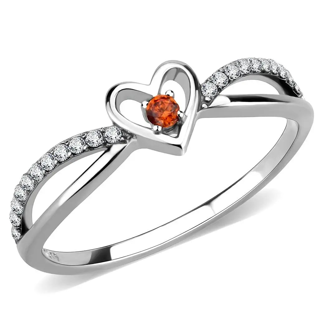 DA235 - High polished (no plating) Stainless Steel Ring with AAA Grade CZ in Orange - Alamode - Flyclothing LLC