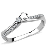 DA236 - High polished (no plating) Stainless Steel Ring with AAA Grade CZ  in Clear - Alamode