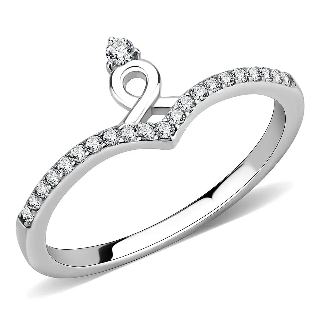 DA237 - High polished (no plating) Stainless Steel Ring with AAA Grade CZ in Clear - Alamode - Flyclothing LLC