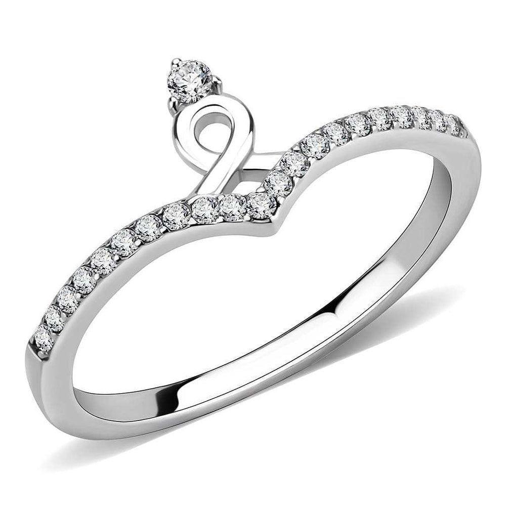 DA237 - High polished (no plating) Stainless Steel Ring with AAA Grade CZ in Clear - Alamode - Flyclothing LLC