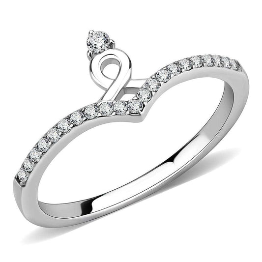 DA237 - High polished (no plating) Stainless Steel Ring with AAA Grade CZ in Clear - Alamode - Flyclothing LLC